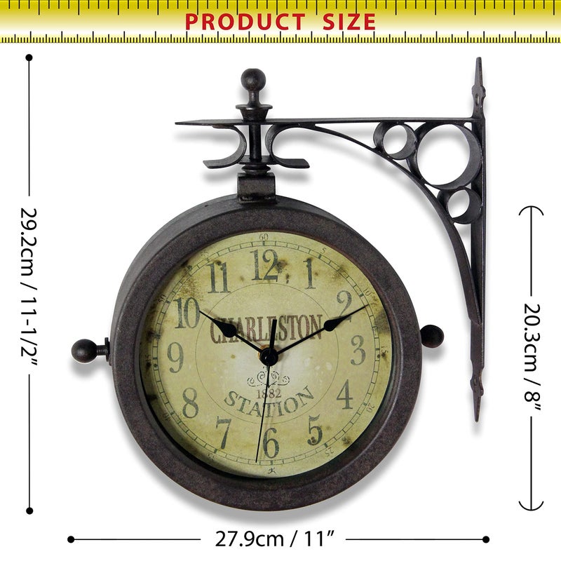 Infinity Instruments Charelston Metal Outdoor Clock, Waterproof Double Sided Train Station Clock & Thermometer - Image 5